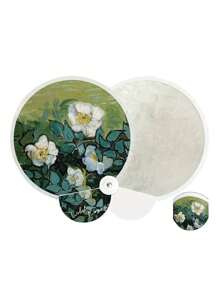 1pc,Oil Painting Floral Mini Foldable Fan - Elegant Portable Compact Lightweight Handheld Fan With Reflective Surface, Fabric Material & Botanical Art For Summer, Home Decor, Gift