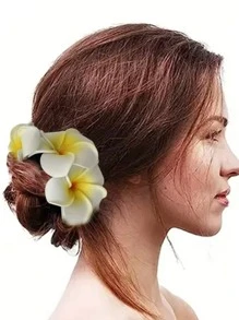 1pc New Girls Faux Foam Flower Hair Scrunchie,Hawaii Daisy Flower Elastic Hair Ties, Suitable For Bun, High Ponytail, Ponytail Holders, Hair Elastics, Hair Rubber Bands, Hair Bobbles