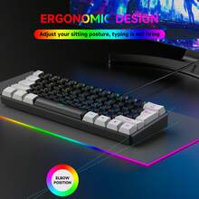 Teclado compacto mini de 61 teclas, 60% de tamaño, con diseño de membrana delgado, retroiluminación RGB en negro/blanco con sensación mecánica, diseño ergonómico, resistente a derrames, apto para PC/portátil/oficina/hogar/e-sports - Multicolor - Ver 2