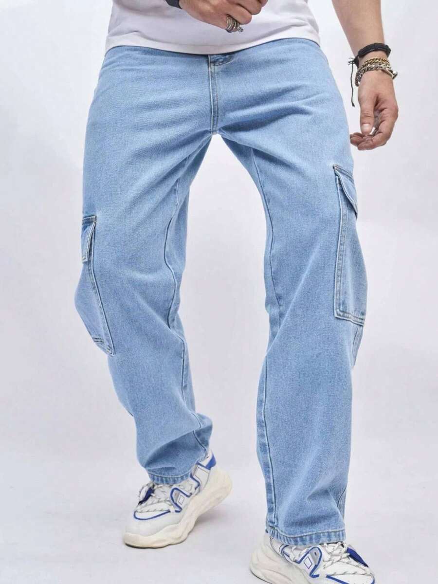 Men Pants - 淺色水洗藍 - 查看 1