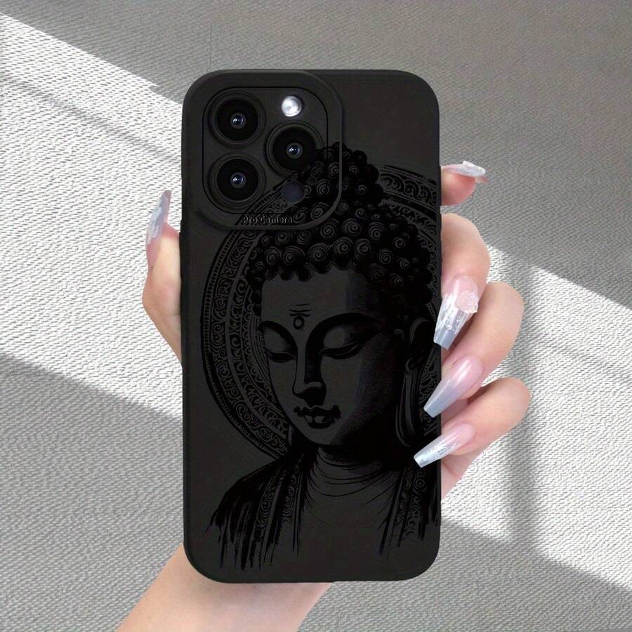 Funda de Teléfono con Patrón de Buda Textura Mate de Alta Gama Nueva Caliente Protección Completa de Cámara Antigolpes Antihuellas Compatible con 16/15/14/13/12/11/X/XR/XS/8//SE Mini Plus Pro Serie Adecuada para Regalar a Familiares y Amigos - Colores mixtos - Ver 1