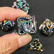 7pcs Hollow Leaf Shaped Metal Multi-Faced Dice Set, Suitable For Role-Playing Board Games