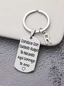 1 pieza Llavero de acero inoxidable con tallado estilo español, regalo romántico del Día de San Valentín para esposo o novio, accesorios de coche, accesorios góticos lindos de Y2K, accesorios del Día del Maestro - Plateado - Ver 15