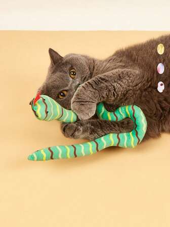 1 pieza Juguete de peluche de serpiente de color aleatorio, adecuado para gatos, para que los gatos domésticos mastiquen y alivien el aburrimiento