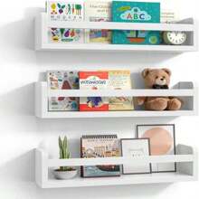 Lizgaho Floating Wall Nursery Book Shelves For Bedrooms Kids 24 Inch White Wooden Baby Book Shelf For Kids Rooms Set Of 3 Nursery Shelves For Wall Mounted Honey Stain Toddler Bookshelf For Kids Wall
