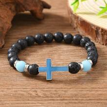 PHCOO 1 件发光十字架串珠手链，时尚男士熔岩石夜光十字串珠手链，多色发光十字串珠手链 - 彩色 - 查看 7