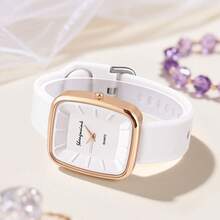New Elegant Ladies Candy Color Silicone Strap Quartz Wrist Watch, Rectangular Case Stick Markings, School Season Gift, Simple Casual Everyday Women/Student Watch