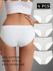 4pcs/Pack Celana Dalam Wanita Bertekstur Pita Pinggang Rendah Aneka Warna Seksi Lucu Nyaman - Putih - View 3