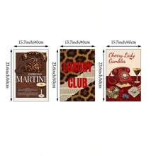 1/3 Stücke Espresso Martini Zeitungskunst Bild Vintage Cocktail Drucke Leinwandbilder Ästhetischer Leopard Poster Mädchen Ästhetik Y2k Dekoration für Schlafzimmer, Wohnzimmer oder Studentenzimmer Geschenk für sie, Ohne Rahmen