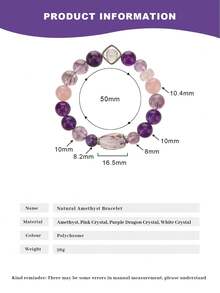 [VE] 1pc High-Quality S925 Sterling Silver Natural Amethyst Bracelet With Pink Quartz, Calming Emotion, Transfer Of Fortune, Suitable For Self, Best Friend, Girlfriend/Boyfriend, Mother. Color Of Jewelry May Be Random. - Bracelet - View 6