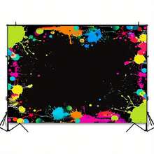 Fundal Banner Neon Splash - Fundal din Poliester pentru Petrecere - Design Vibrant cu Stropi de Vopsea, Potrivit pentru Ocazii Generale, Nu Necesită Electricitate - Disponibile în Mai multe Dimensiuni