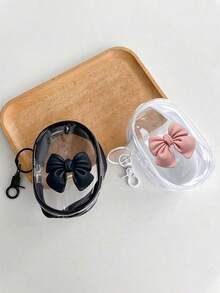 1/2 件透明心形蝴蝶结设计数据线、充电适配器和耳机收纳盒、创意便携式手机数据线，适合夏季度假旅行、户外活动数据线收纳旅行必需品 - 彩色 - 查看 2