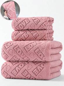 Coral Fleece Soft & Comfortable Absorbent, Quick-Dry Romantic Love, Jacquard Floral Bath Towel, 1pc Or Bath Towel 1pc, Best Gift For Your Loved One For Beauty Salon Home Bathroom Shower Towels For Beaty Salon, Hotel Sports,Home Essentials, Towel, Skin Care Bath Towel Sheet