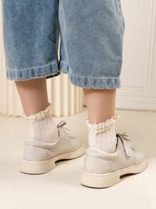 A Pair Of Bow-Decorated Campus Shoes, Thick-Soled Loafers--Go Back To School; Black Shoes; Girls' School Shoes; Girls' Toddler Shoes; Children's Girls' Shoes; Girl's Shoes.