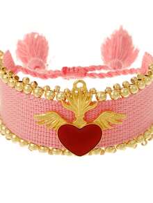 1 件铜串珠流苏心形编织手链，女士经典派对配饰