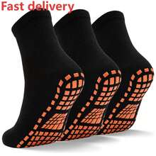 Men Grips Socks Non Slip Sticky 3 Pairs Tile Wood Floors Anti-Skid Pilates Yoga Barre Hospital Slipper Socks - 黑色+黑色+黑色 - 查看 1