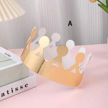 10pcs Elegant Golden Crown Party Hats - Disposable Paper Decorations For Birthday Celebrations & Festive Events, Featherless, No Power Needed - Multicolor - View 2