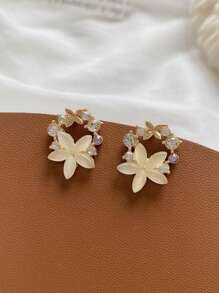 1 Pair Elegant Luxury Faux Opal Flower Drop Earrings, Wedding Bridal Bridesmaid Jewelry Accessories