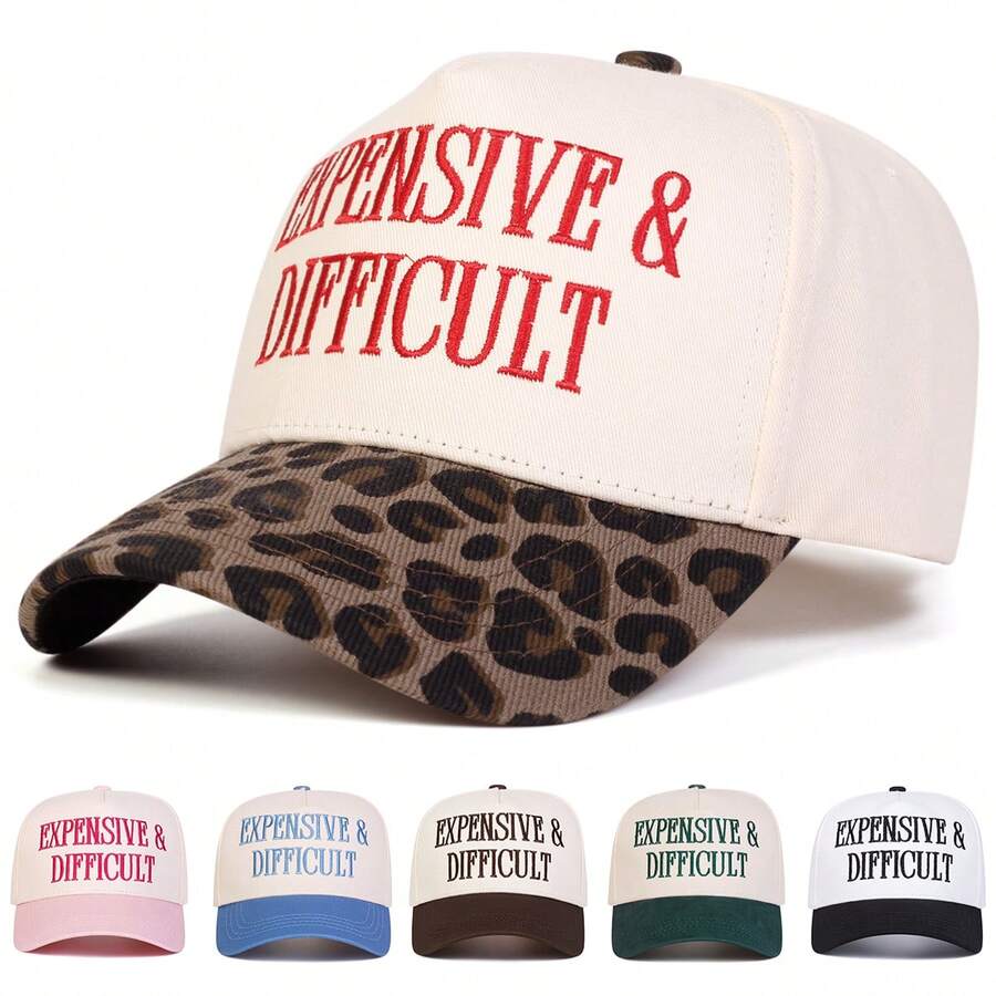 1pc Women's "Expensive & Difficult" Embroidered Letter Trucker Hat, Casual Baseball Cap, Suitable For Spring, Autumn, Street, Travel, Beach Vacation - Multicolor - View 1