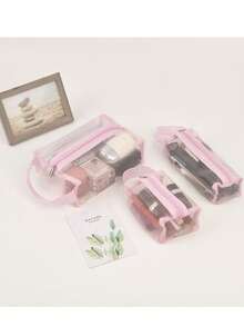 3pcs Portable Cosmetic Bag Set, Travel Storage Organizer, Makeup Pouch, Foldable Coin Purse - Multicolor - View 9