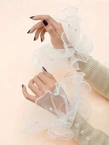 1 Pair Lace Semi-Sheer Short Bridal Gloves, Bridesmaid Cuffs, Manicure Photography Props