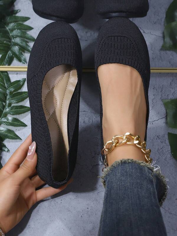 Women's Round Toe Slip-On Knit Chinese Style Fashion Resort Boho Casual Flat Shoes, Versatile For Casual, Wedding, Party, Office, Indoors & Outdoors, All Seasons