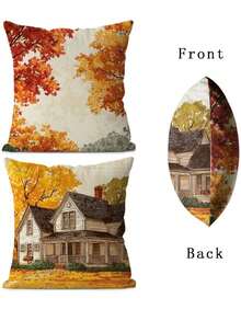 Pumpkin Maple Leaf Ghost Print Dot Embellishment Various Plants Patterns, Halloween Style, Color Autumn, Home Decoration, Throw Pillow - Soft And Comfortable Sofa Pillow For Living Room, Bedroom, And Car - Square Cushion Cover With No Pillow Core