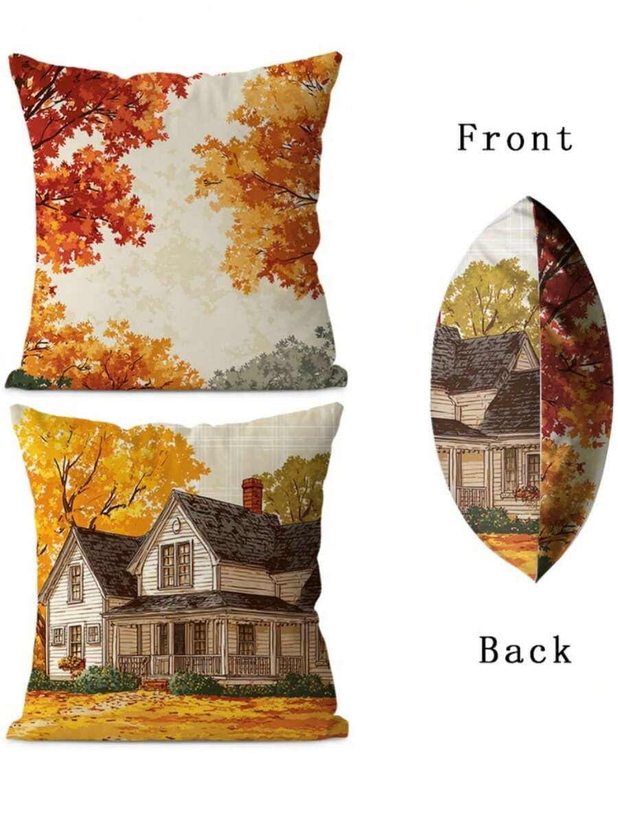 Pumpkin Maple Leaf Ghost Print Dot Embellishment Various Plants Patterns, Halloween Style, Color Autumn, Home Decoration, Throw Pillow - Soft And Comfortable Sofa Pillow For Living Room, Bedroom, And Car - Square Cushion Cover With No Pillow Core