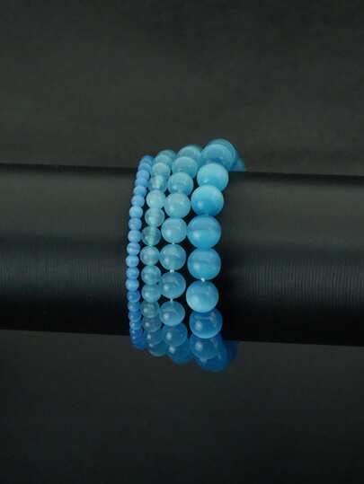 4mm-10mm Stone Beads Blue Moonstone Bracelet For Women Men Bohemian Stretch Stone Bracelet For Girlfriend