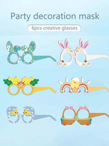 6pcs Theme Party Decorative Face Masks, 3D Cute Rabbit Paper Face Disguise Costume, Role Playing Props Photography Accessories Halloween