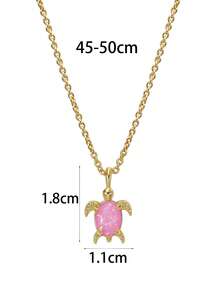 Charm-In 1 件 18K 镀金铜镶嵌红色澳大利亚蛋白石海龟吊坠项链