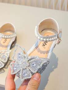 Sandalias de mariposa elegantes y a la moda para niñas, decoradas con flores, perlas y diamantes brillantes, suaves y cómodas, antideslizantes y resistentes al desgaste, adecuadas para fiestas, eventos y para llevar a diario. - Blanco - Ver 2