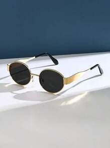 1pc Oval Small Fashion Ladies Fashion Glasses Ins Street Fashion Retro Fashion Glasses Metal Frame Black Fashion Glasses With Travel Beach Accessories Beach Accessories Ladies Glasses Shadow Base Autumn Winter Ladies Clothing Clothing Business Casual Gifts With Protective Case - 金色 - 查看 2