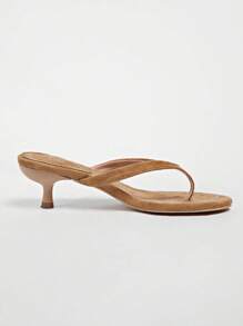 Sandalias de tacón de gatito medio marrón, nueva colección de verano para mujer