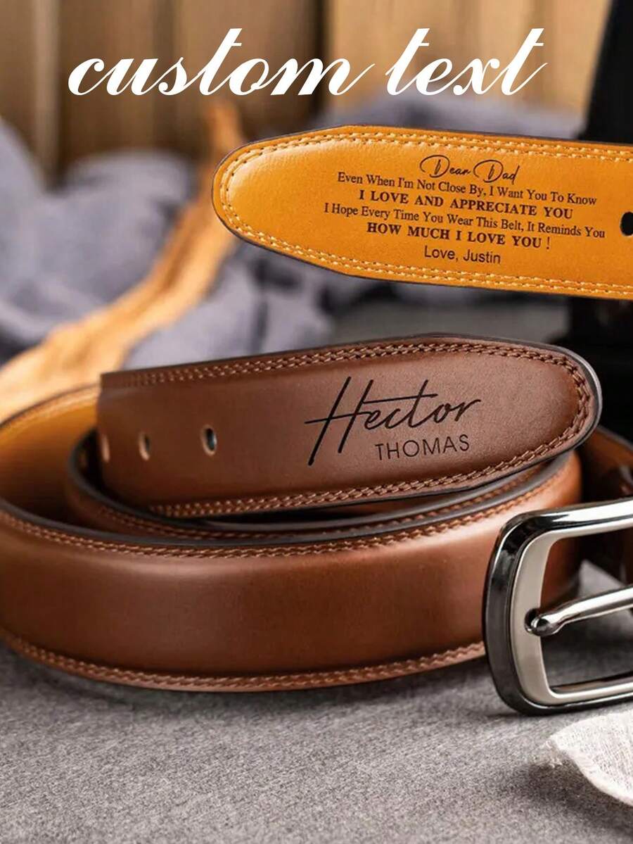 Custom Leather Belt For Dad, Engraved Men's Belt, Personalized Gift For Boyfriend, Christmas Gift For Dad, Valentines Day Gift For Husband - Belt - View 1