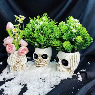 1pc,Horror Skull Flower Pot, Halloween Horror Atmosphere Ornament, Flower Pot For Courtyard, Garden, Balcony, Resin Waterproof Vase Ornament, For Indoor & Outdoor Use. See No Evil, Hear No Evil, Speak No Evil. Retro Creative Resin Craftwork Home Decor Halloween Decor Fall Decor Room Decor