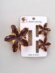 3pcs Zinc Alloy Enamel Lily Flower Hair Clips, Cute Girls Summer Beach Holiday Hair Clips, Daisy Flower Elegant Hair Clips, Women's Half-Covered Hair Clips, Hair Claws, Fairy Hair Clips (Random Style Paper Board), Fashion Hair Clips Accessories For Autumn/Winter Elegant Claw Clip Holiday Essential Hair Accessories - Brown - View 3