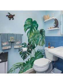 水彩龟背竹棕榈叶墙贴，适用于儿童房育儿室 | 热带植物墙贴套装 | 可移除易剥粘贴，适用于客厅、卧室 | 波西米亚风植物装饰 - 彩色 - 查看 5