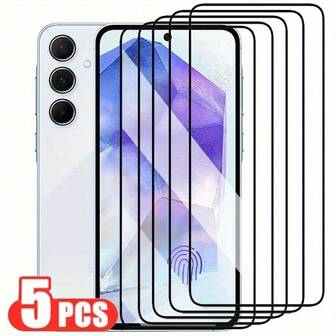 5 件黑边全覆盖钢化玻璃屏幕保护膜适用于三星 Galaxy A 系列：Galaxy A03S/A50/A70S/A21/A36 5G/A70S/A03S | 9H 军用级硬度防刮防碎 | 高清透明无气泡安装套件带对齐框架 | 适用于手机壳的边缘到边缘保护 | 防指纹疏油涂层