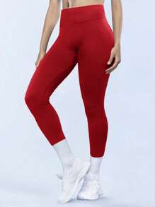 Yefecy Women's High Waist Seamless Sports Leggings, Butt Lifting, Fitness Yoga Pants, Tummy Control, Ruched Skinny Tights - Red - View 3