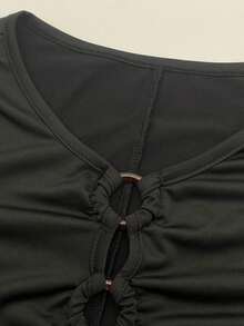 Vestidos de manga larga con mangas acampanadas y hebilla anular sexy, de corta sección, para mujeres de Europa y Estados Unidos