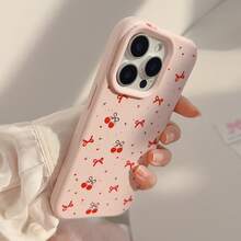 GUCADI 1pc Pink Girl & Red Bowknot Cherry Design Phone Case Compatible With Apple - Pink - View 8