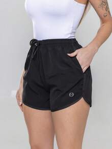 Women's Shorts With Pocket - Loose Beach Gym Elastane - Black - View 5