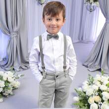 Miguelito Moda Infantil Children's Formal Clothing Page Boy In Assorted Colors With Tie And Suspenders - Long Sleeve Shirt And Trousers For Ages 1 To 16 For Weddings And Grooms. - Xám - Xem 1