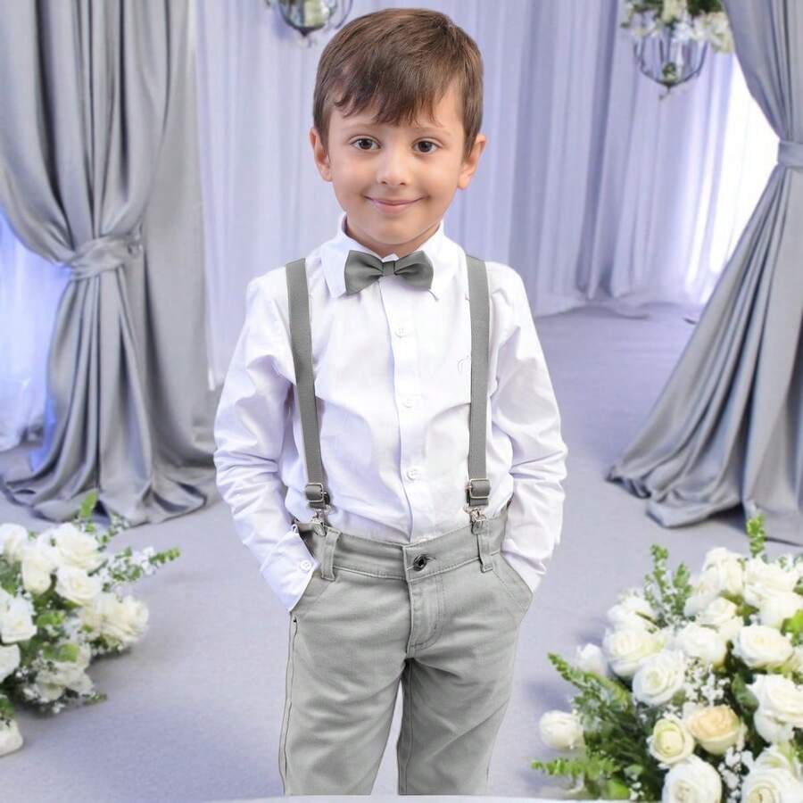 Miguelito Moda Infantil Children's Formal Clothing Page Boy In Assorted Colors With Tie And Suspenders - Long Sleeve Shirt And Trousers For Ages 1 To 16 For Weddings And Grooms. - Xám - Xem 1