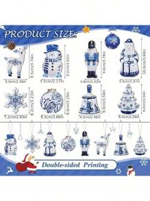 10/20 Stück Holz Weihnachtsdekoration, blau & weiß Porzellan Hängedekoration - Vögel, Bäume, Schneeflocken, Hirsche, für Weihnachtsbaum, Heim- und Raumdekoration im Winter