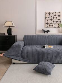 1pc Stretch Sofa Cover With Leaf Pattern - Machine Washable, Non-Slip Couch Protector For Living Room, Fits Single To Four-Seater Sofas, White Textured Fabric For All Seasons, Living Room Essentials | Minimalist Sofa Cover | Snug Fit Cover, Couch Covers For Sofa - Dark Grey - View 7