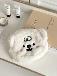 1 件可爱卡通毛绒软熊零钱包耳机包刺绣卡包收纳袋