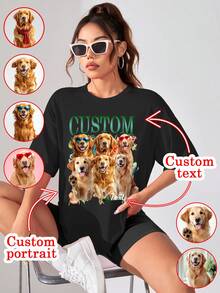 Customized Women's T-Shirt - Add Your Own Text And Images (Family Photos/Selfies/Pet Photos/Friends Photos/Party Photos) - Black - View 2