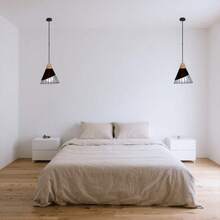 1 件铁网吊灯，北欧现代简约马卡龙风格，适用于餐厅、走廊、吧台、客厅、咖啡店、卧室照明、房间装饰，易于安装，不含灯泡 - 黑拼木色 - 查看 9